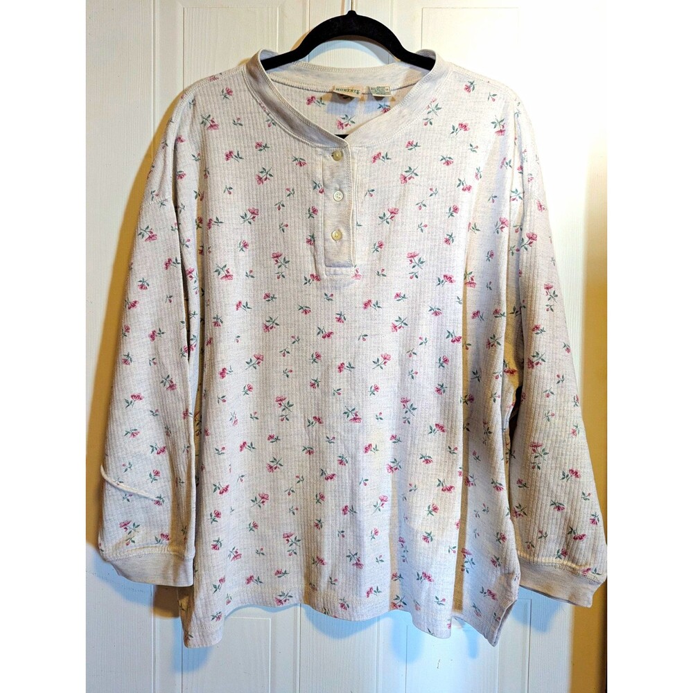 Vintage Moments Women's XL Ditsy Floral Henley Thermal Top LS Cottagecore Fairy